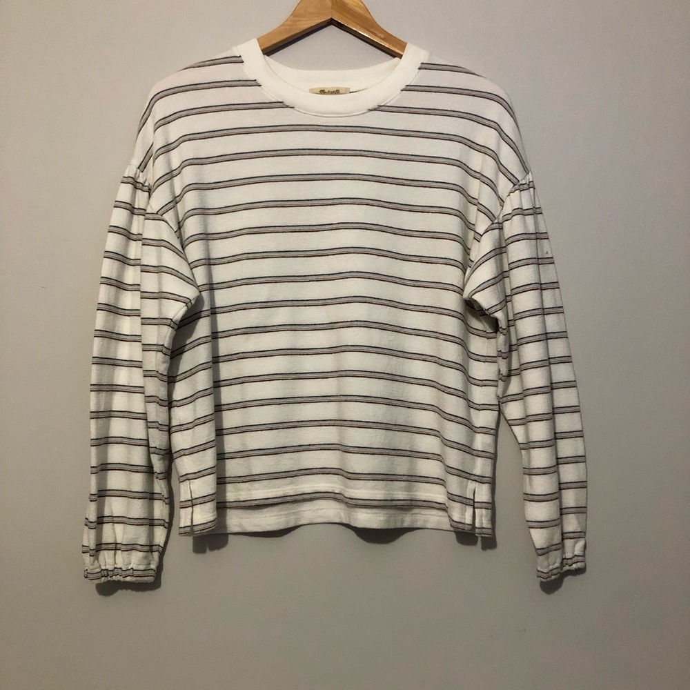 Madewell White Striped Long Sleeve Tee Top Women’s Size Small